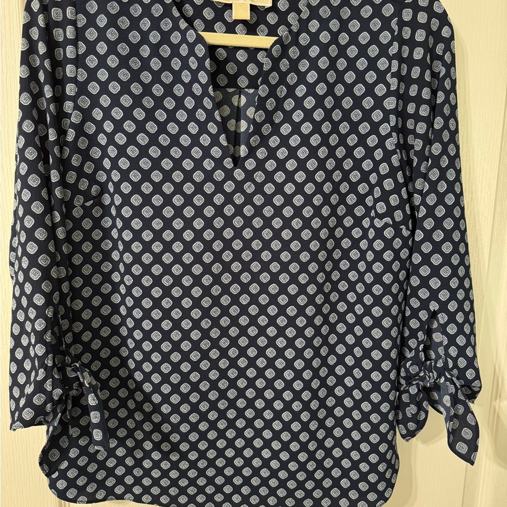Michael Kors Navy Blouse Tie Sleeve